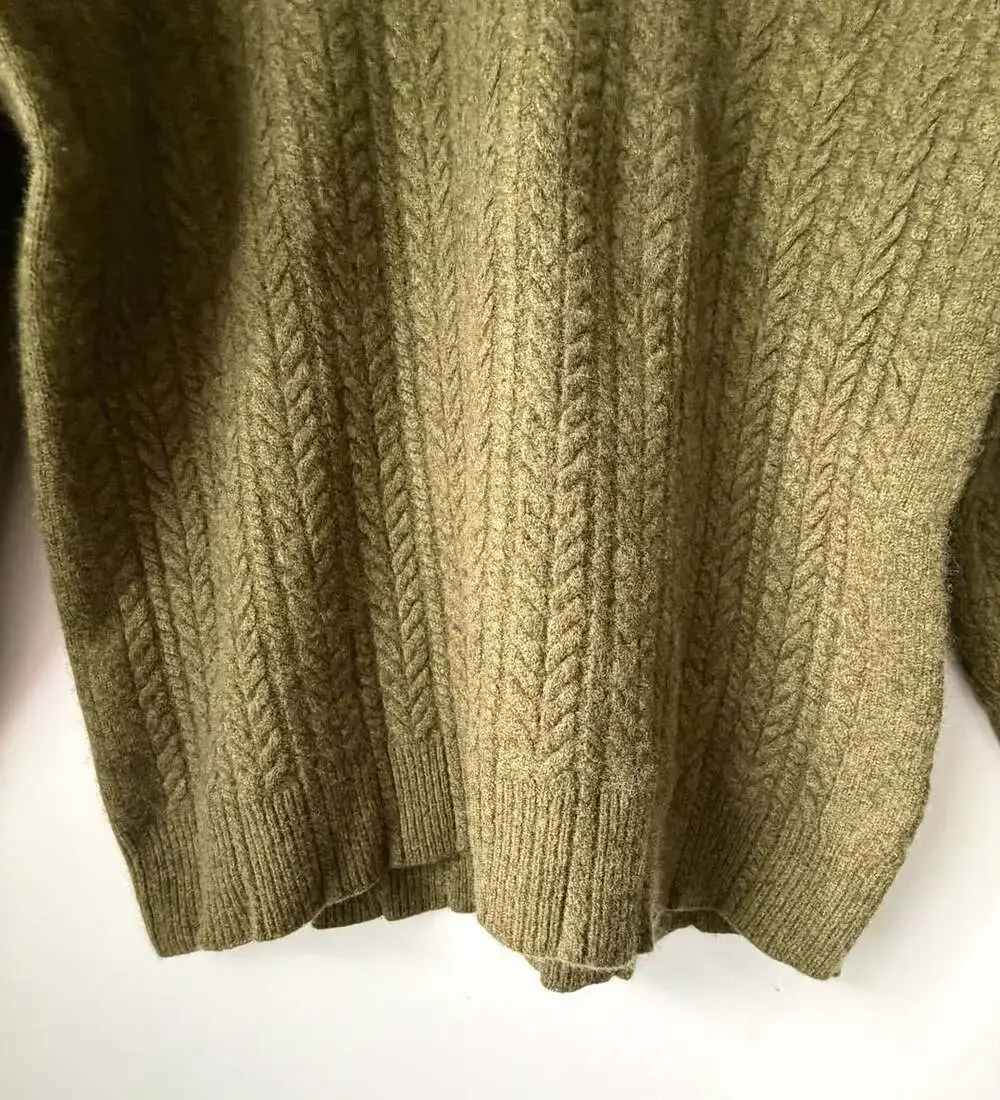 Neiman Marcus Cable Knit Sweater Size XL Green 100% Cashmere Made in Italy